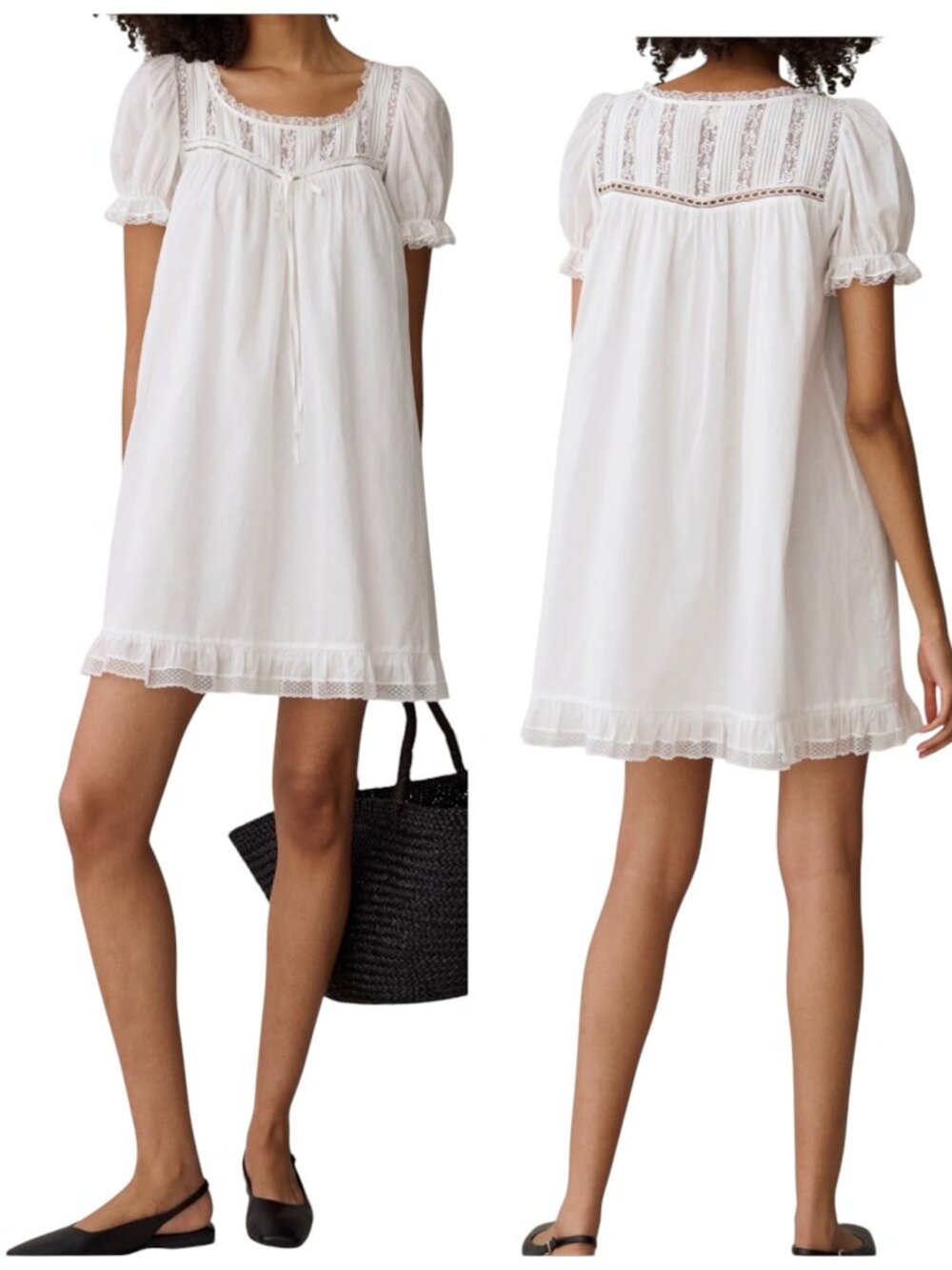 Sorella Alethea Cotton Dress White Lace Puff Sleeve Mini NWT S